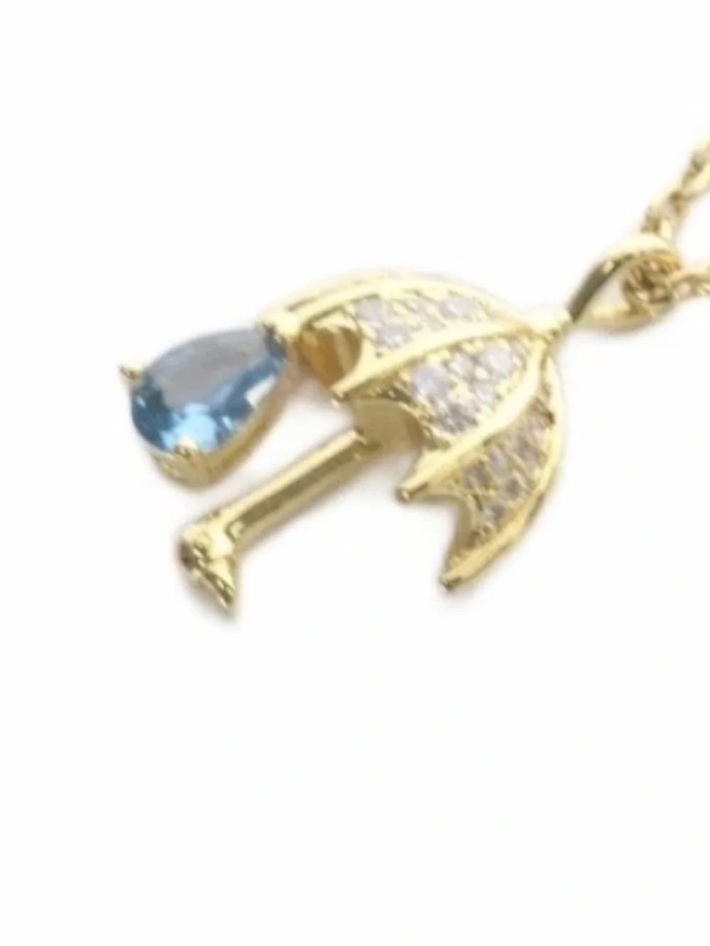 Kate Spade Rain or Shine Necklace Pendant Gold, blue, yellow Umbrella Sun- EUC